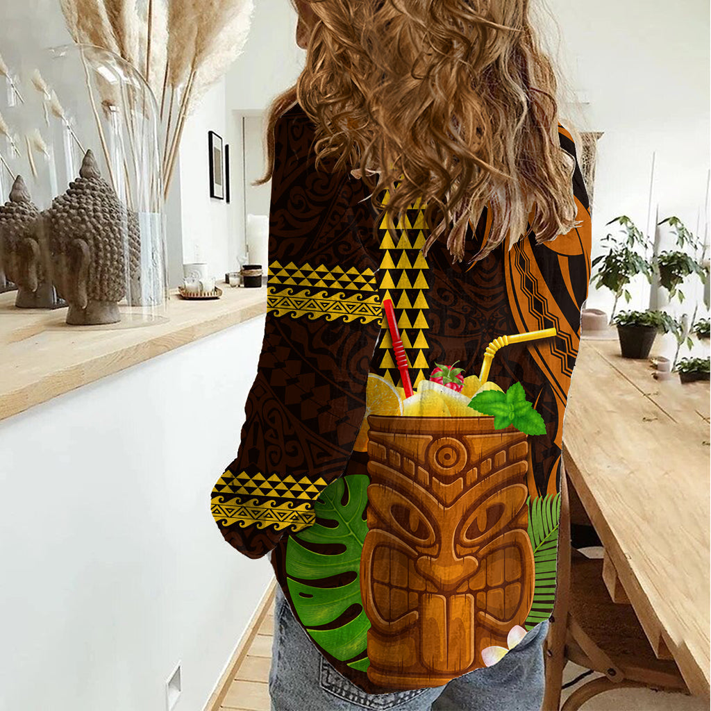 Hawaii Tiki Maske Cocktail Damen Freizeithemd Kakau Tattoo LT03