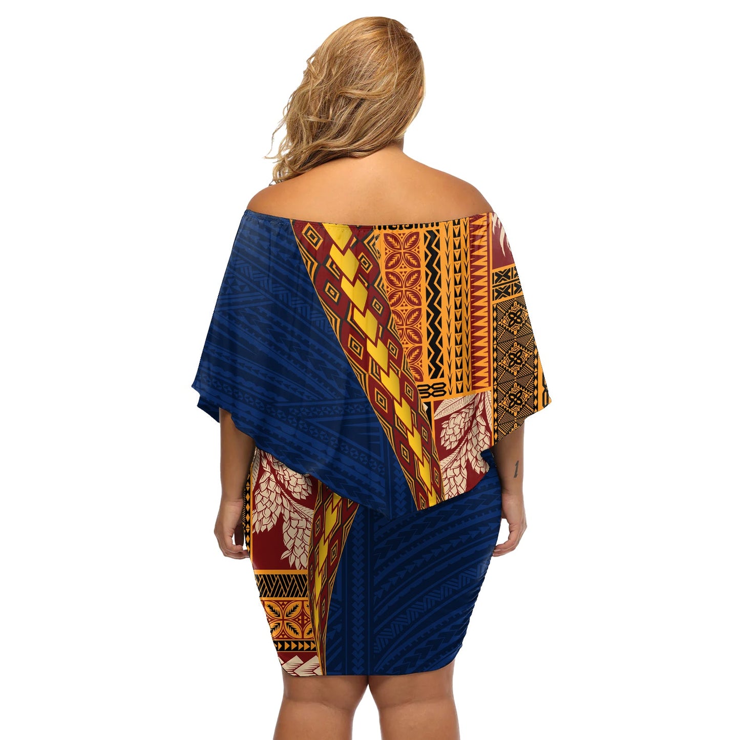 Samoa Siapo Motiv Halbstil Schulterfreies Kurzes Kleider blumen Bunte Version LT03
