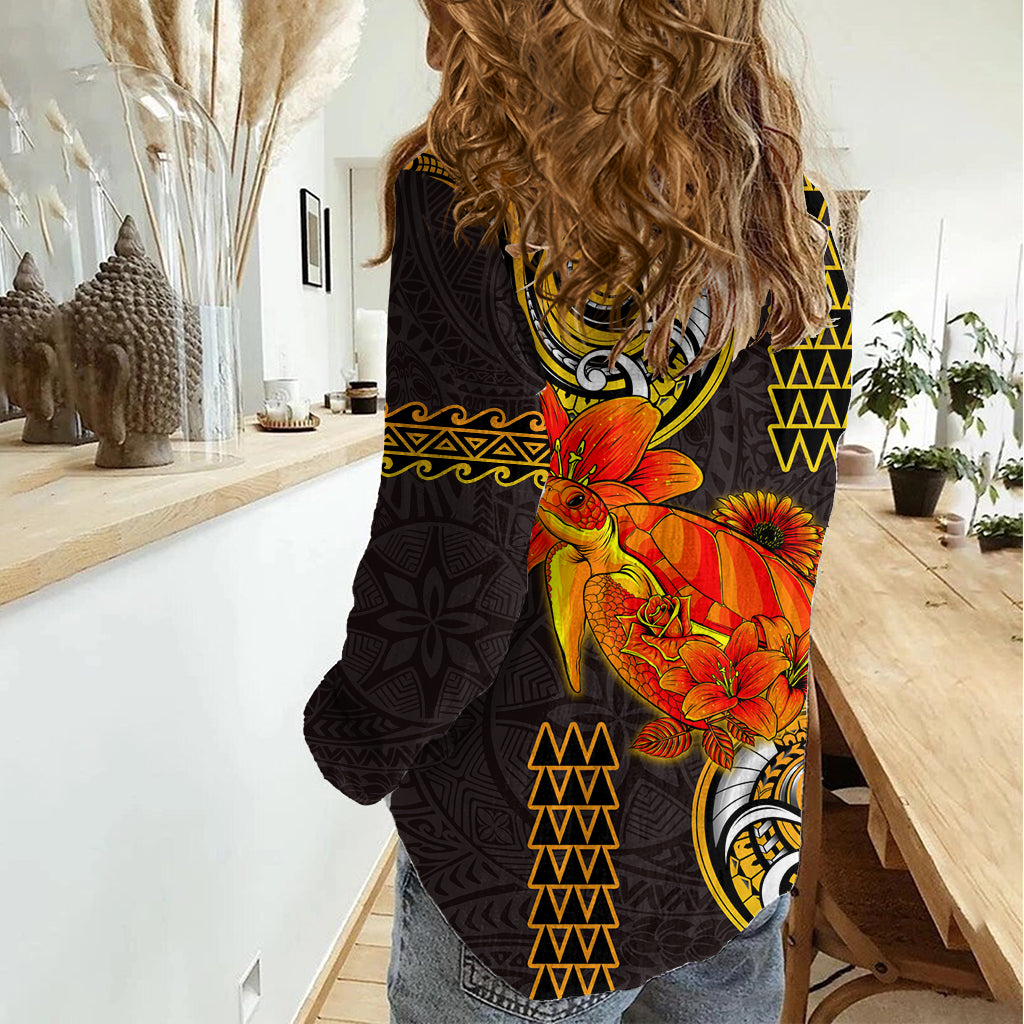 Hawaii Schildkröte Hibiskus Blume Frauen Casual Shirt Polynesian Tattoo LT03