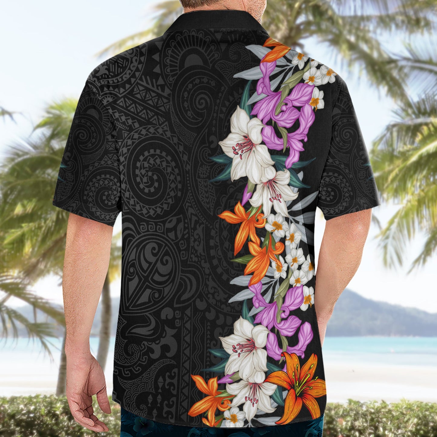 Hawaii Tropische Blätter und Blumen Hawaiihemd Tribal Polynesian Muster LT03