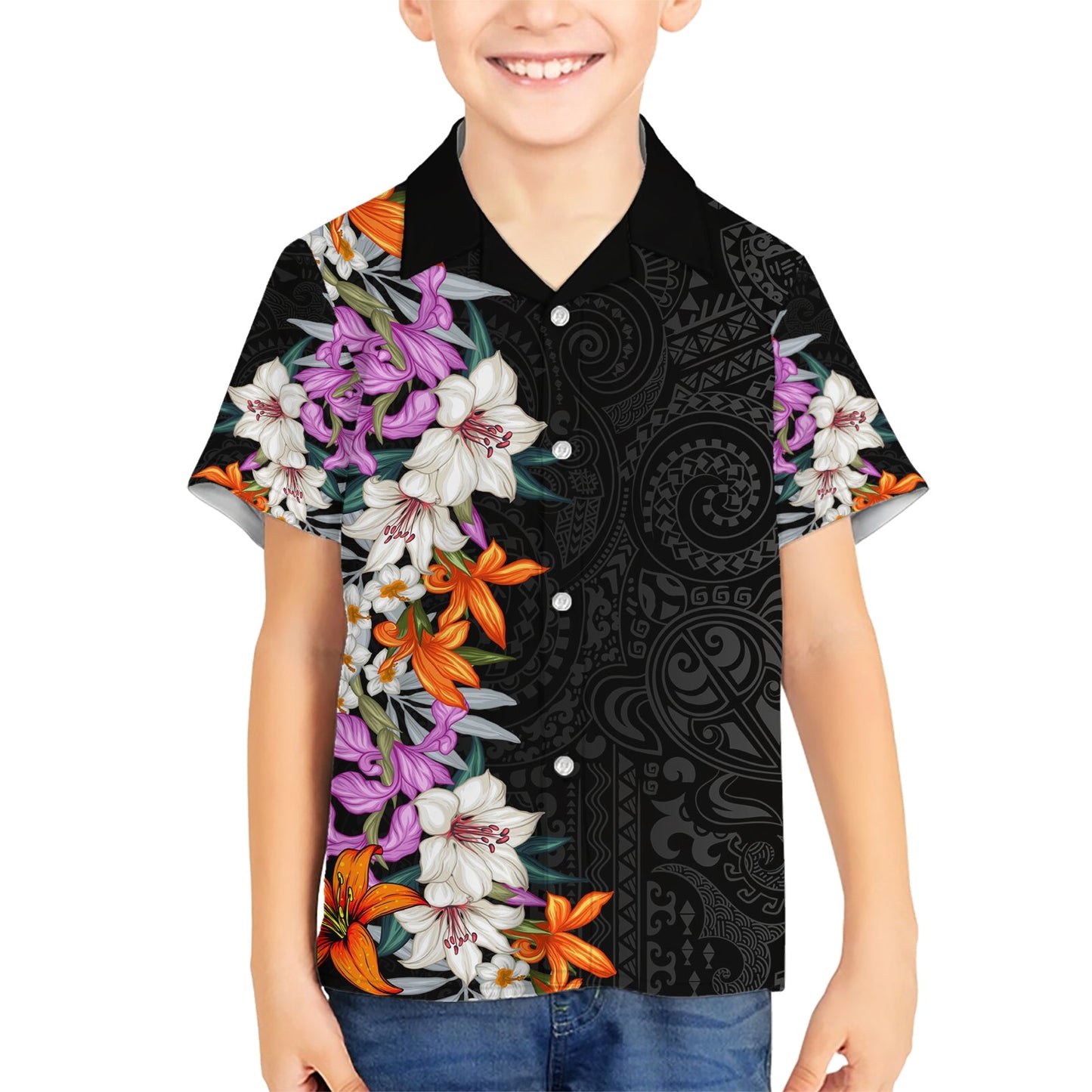 Hawaii Tropische Blätter und Blumen Hawaiihemd Tribal Polynesian Muster LT03