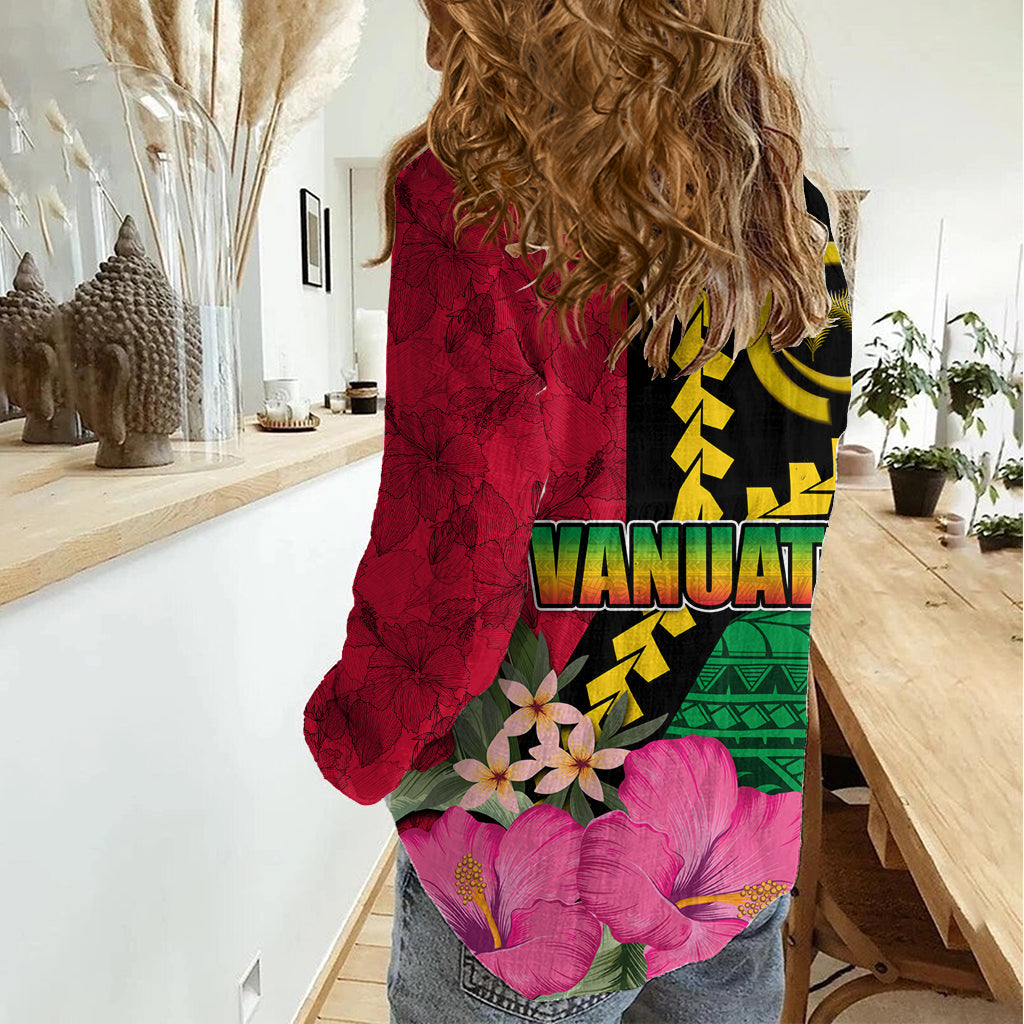 Vanuatu Flagge Hibiskus Polynesian Muster Frauen Casual Shirt LT03