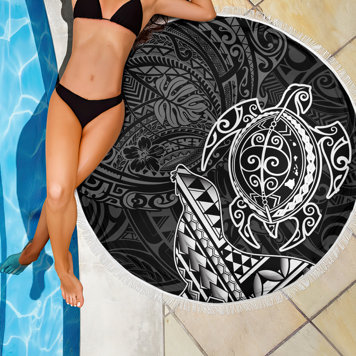 Neuseeland Tuatara Tribal Tattoo Stranddecke Silber Farn und Maori Muster Blau Farbe LT03