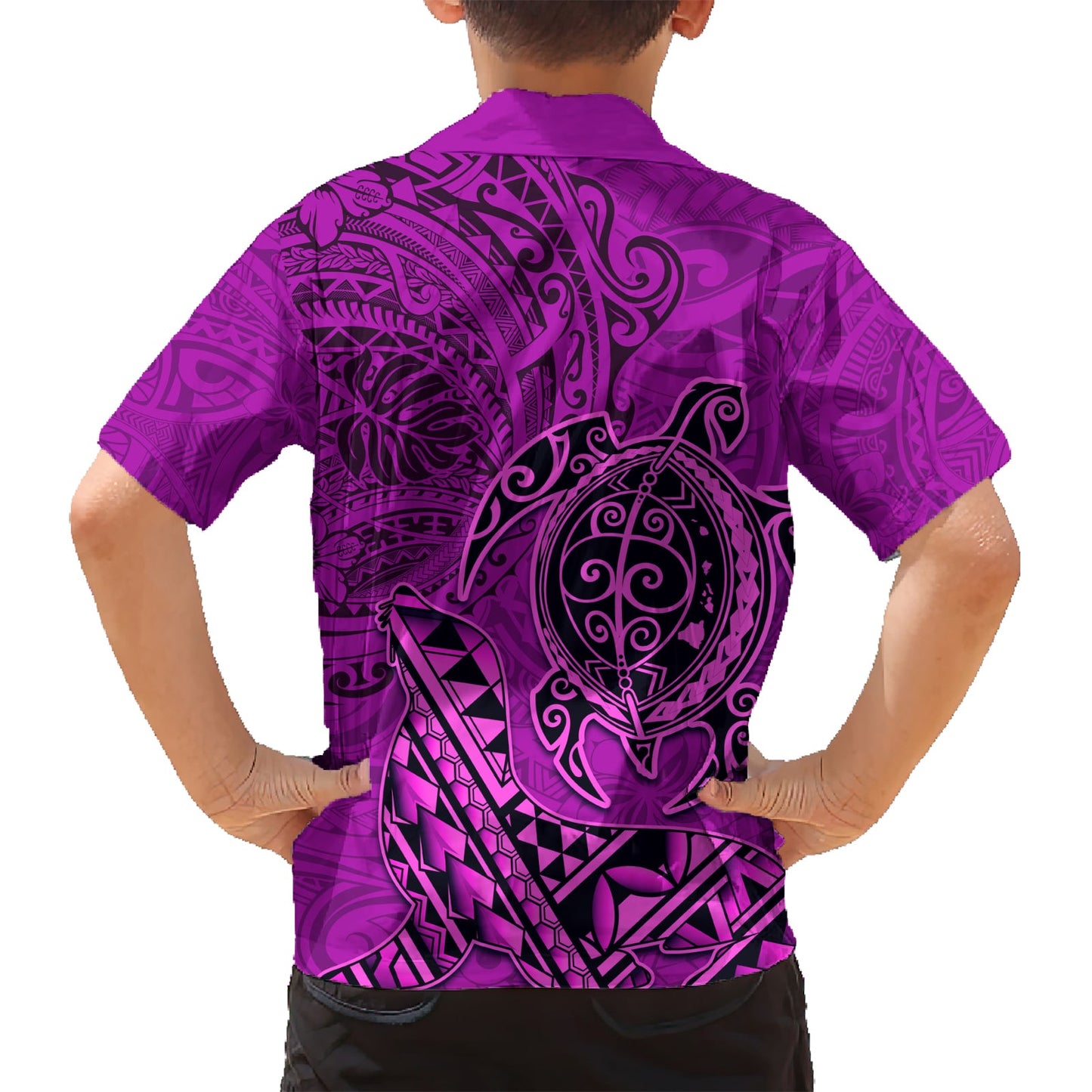 Hawaii Mönchsrobbe und Delfin Hawaiihemd Polynesisches Kakau Muster Rosa LT03