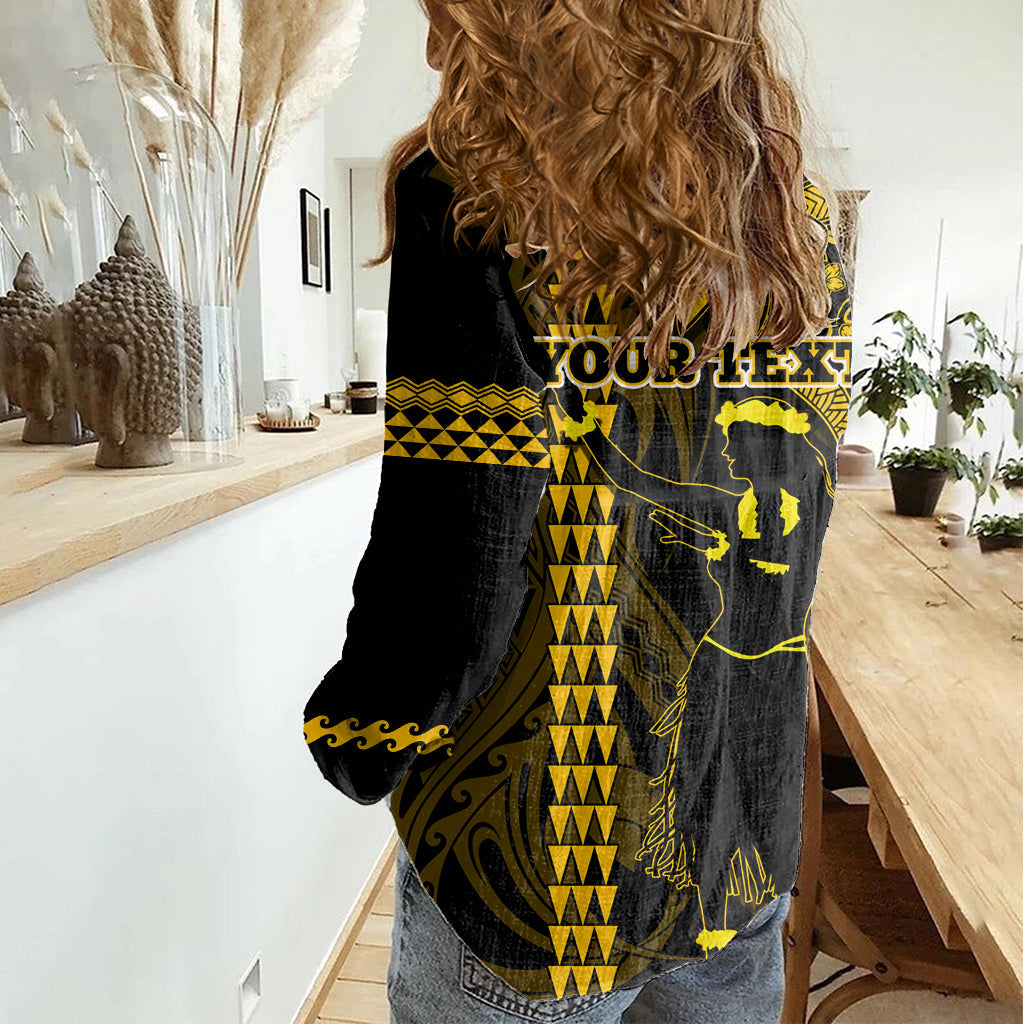 Benutzerdefinierte Hawaii Frauen Casual Shirt Ukulele und Hula Mädchen Mix Kakau Muster LT03