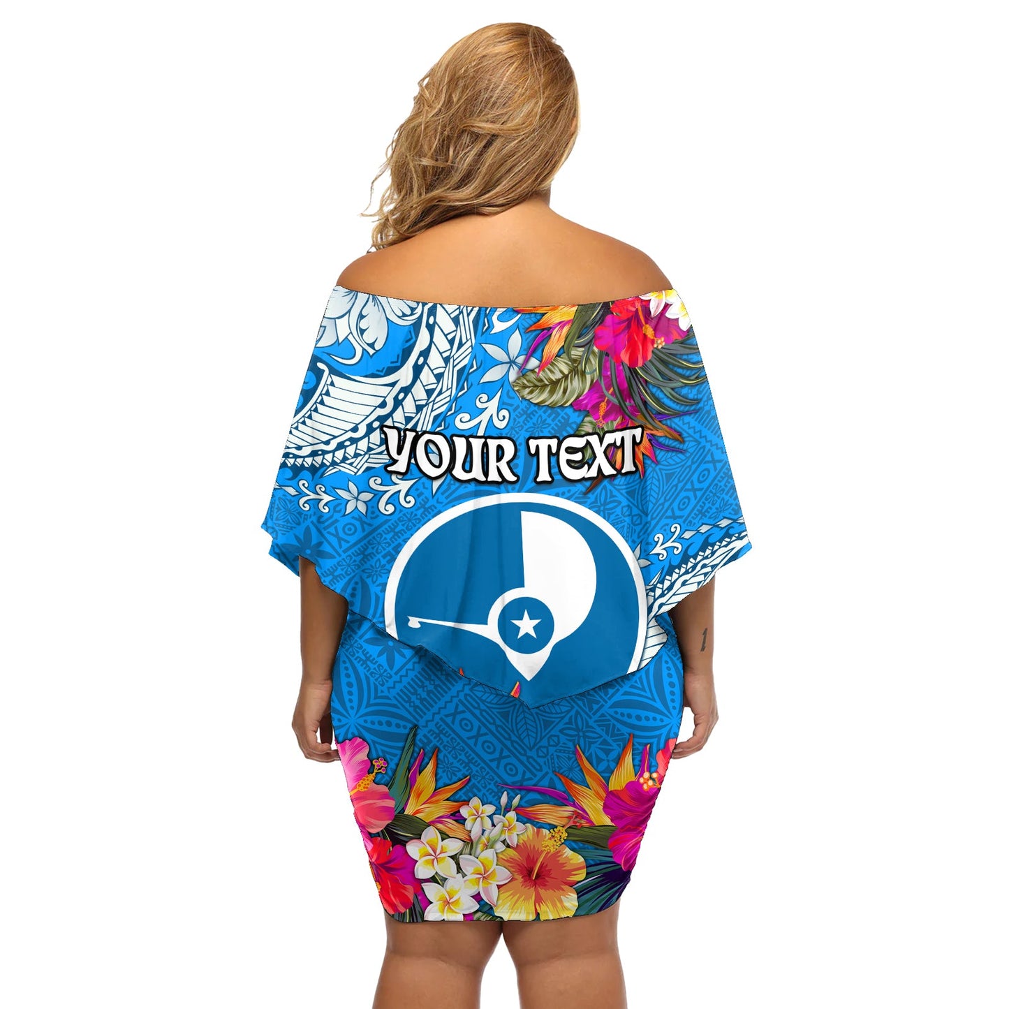 Yap Day Schulterfreies Kurzes Kleid blumen Tapa-Muster mit Hisbiscus LT03