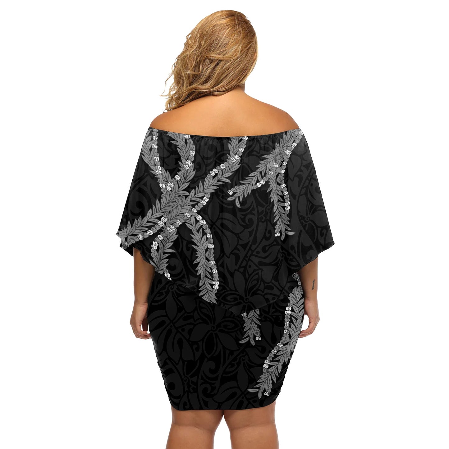 Hawaii Maile Lei Off Shoulder Kurzes Kleid mit blumen Aloha Graustufen Farbe LT03