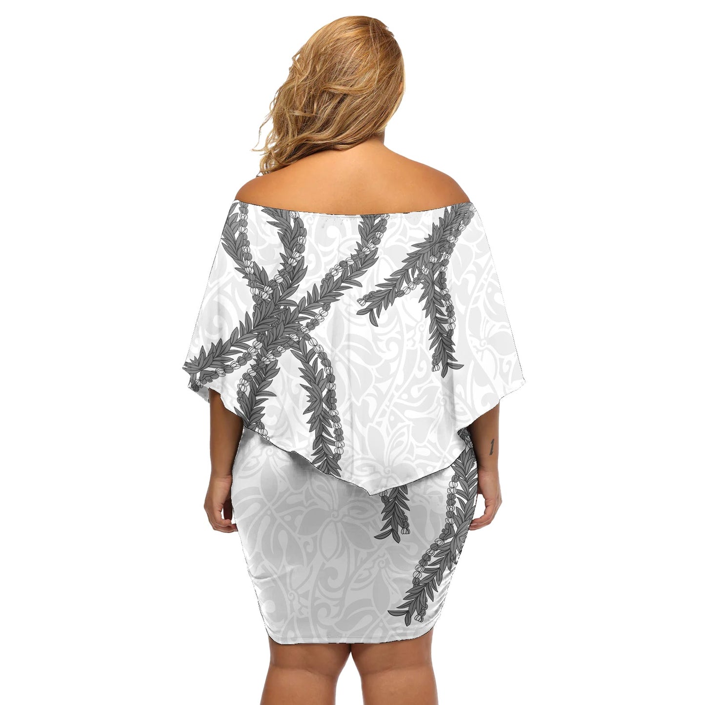 Hawaii Maile Lei Off Shoulder Kurzes Kleid mit blumen Aloha Die graue Farbe LT03