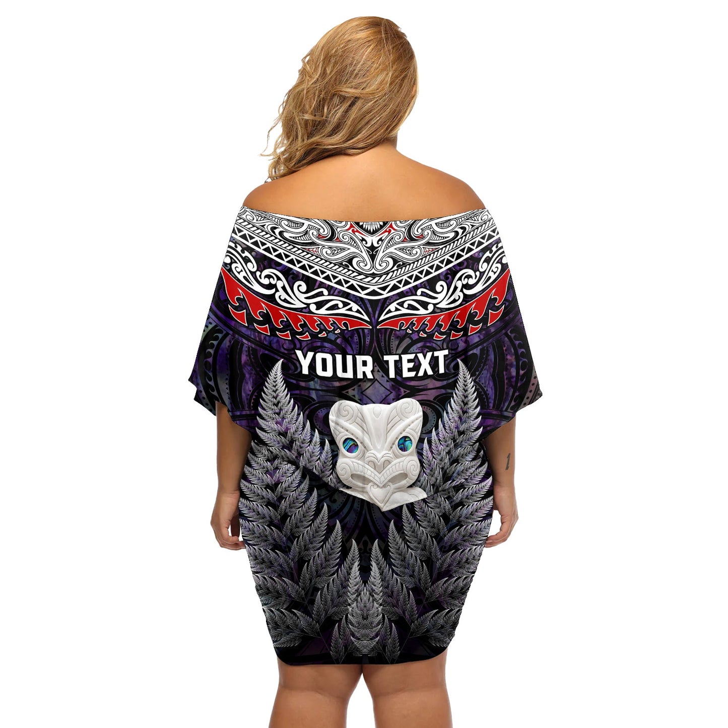 Neuseeland Hei Tiki Off Shoulder Kurzes Kleid blumen Maori Lila Papua Muschel Muster LT03
