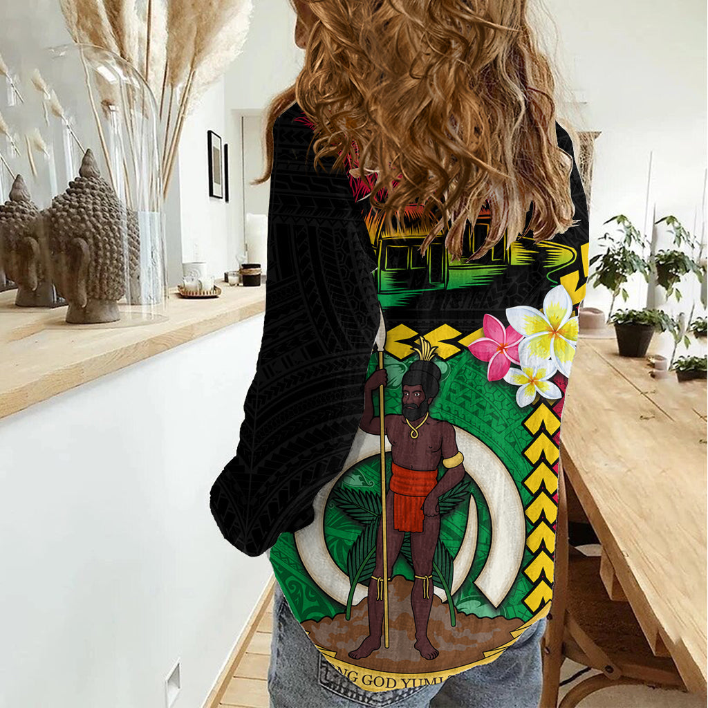 Vanuatu Nakamal und Plumeria Blumen Frauen Casual Shirt Polynesian Muster LT03
