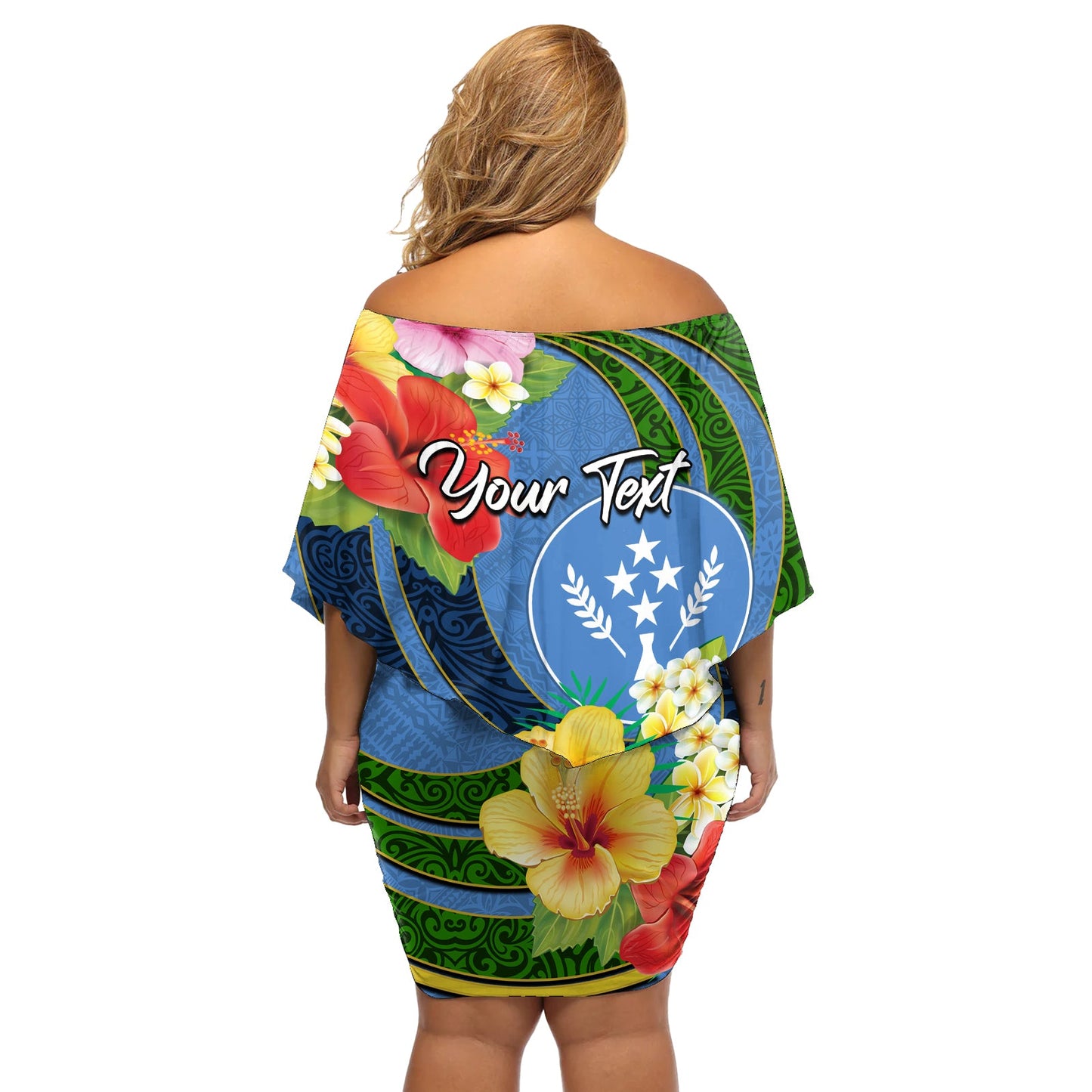 Kosrae Schulterfreies Kurzes Kleid blumen Hibiscus Mix Maori Tattoo Muster LT03