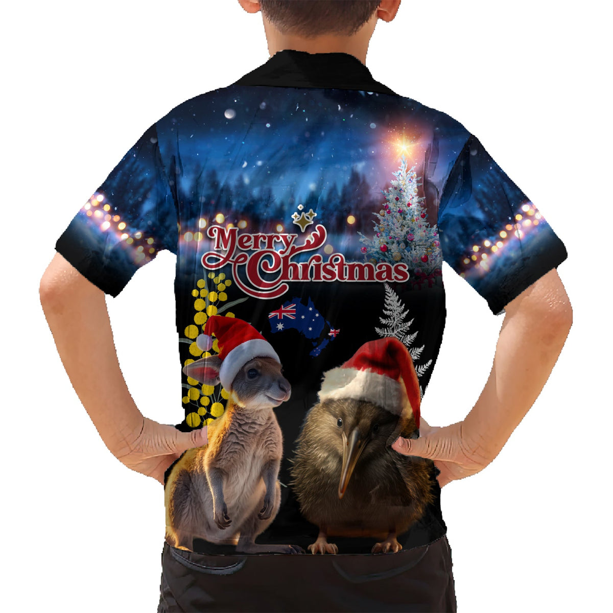 Neuseeland und Australien Frohe Weihnachten Hawaiian Shirt Kiwi Vogel und Känguru Xmas Vibe LT03