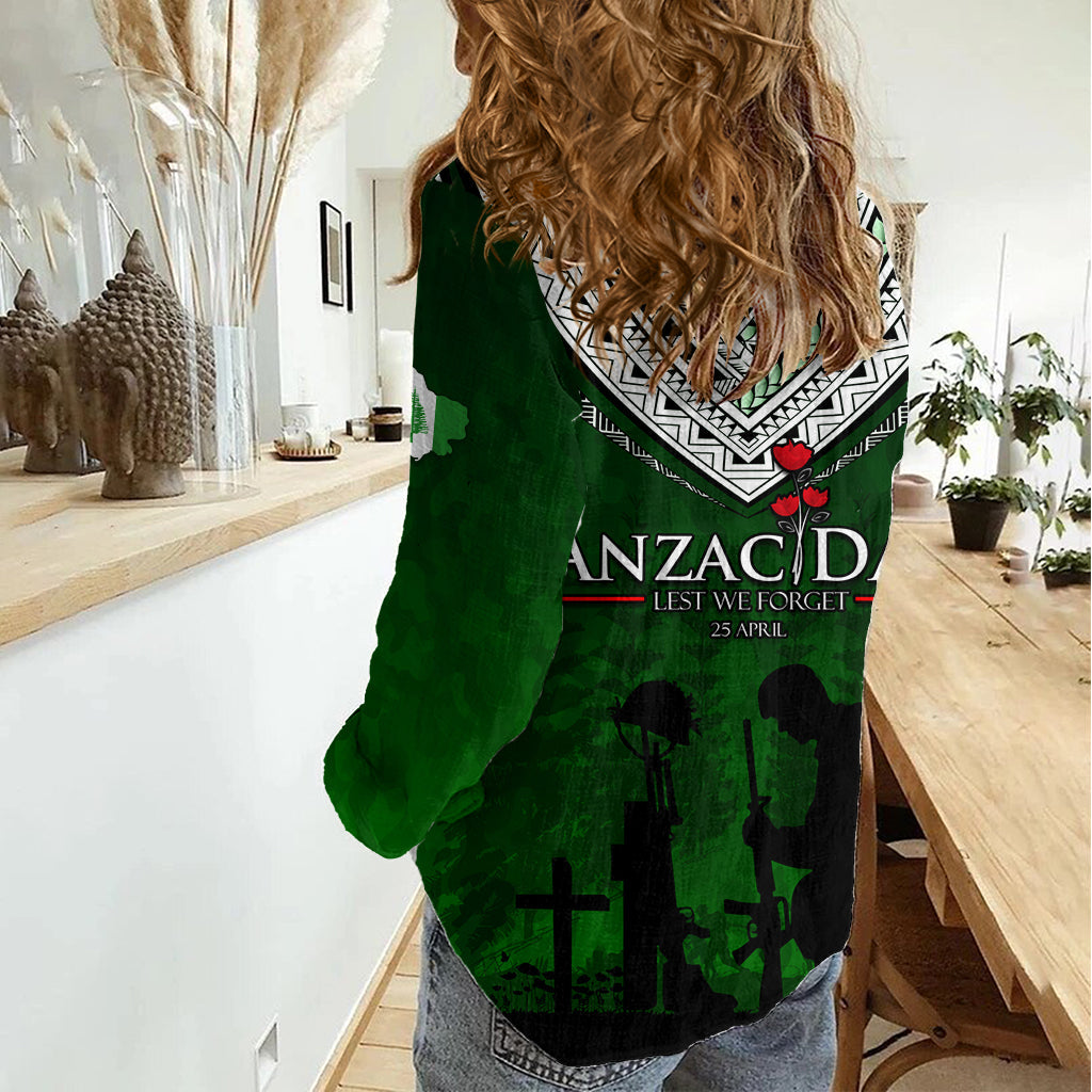 Norfolkinsel ANZAC Day Damen Freizeithemd Soldat Lest We Forget Camouflage LT03