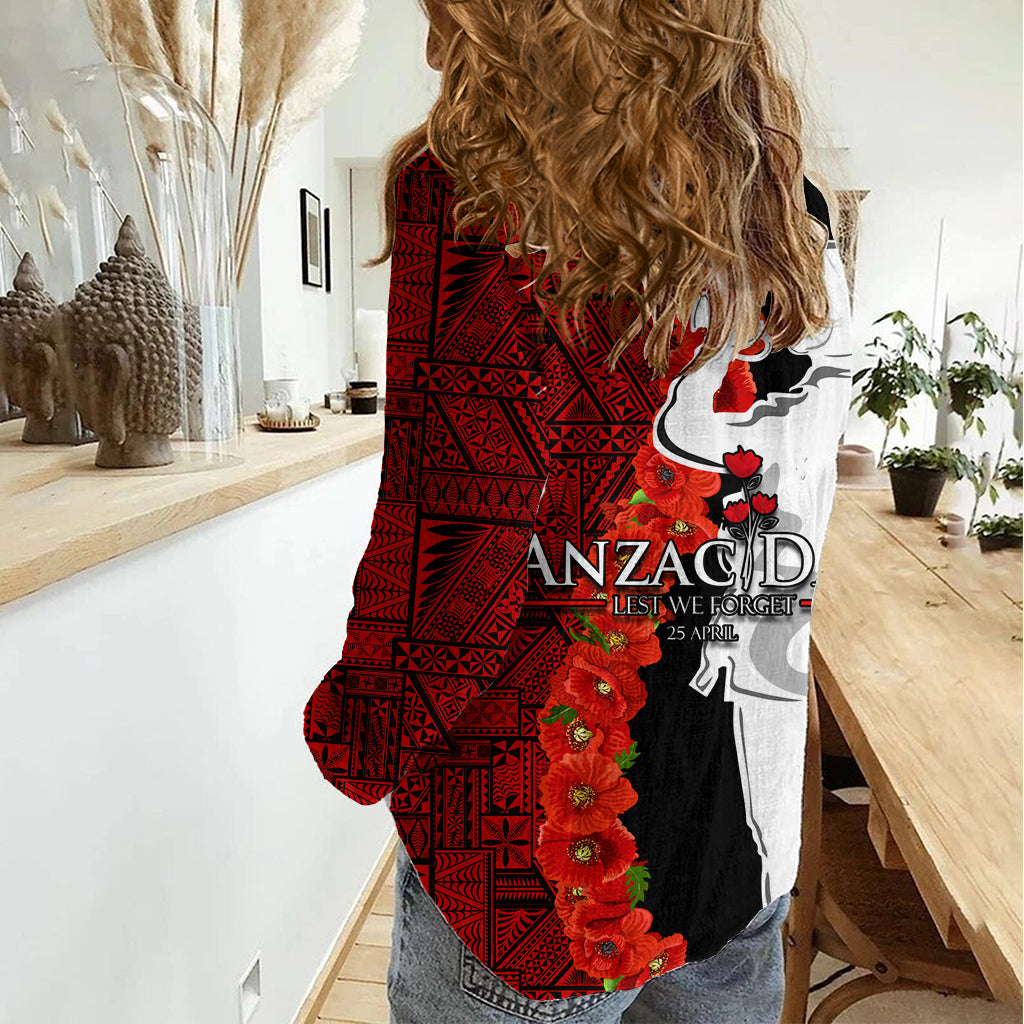 Tonga ANZAC Day Damen Freizeithemd Rote Mohnblumen Blume Soldat Lest We Forget LT03