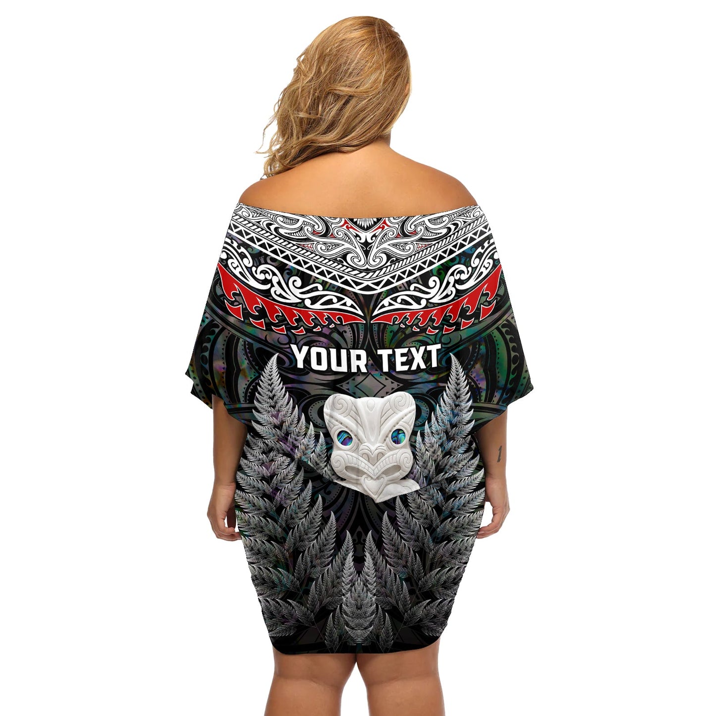 Neuseeland Hei Tiki Off Shoulder Kurzes Kleid blumen Maori Grün Papua Muschel Muster LT03