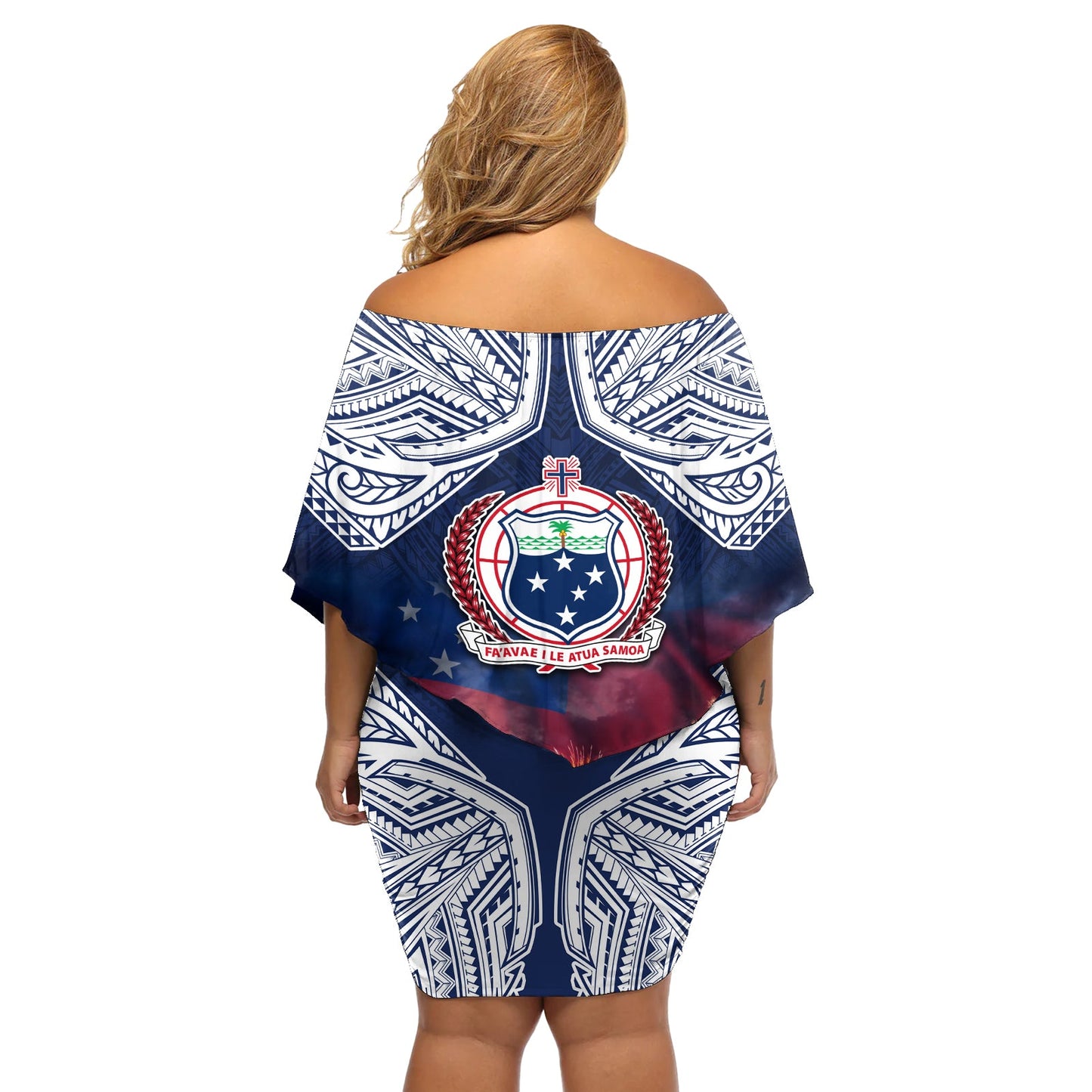 Samoa Unabhängigkeitstag Schulterfreies Kurzes Kleid blumen Himmel Feuerwerk mit Flagge Stil LT03