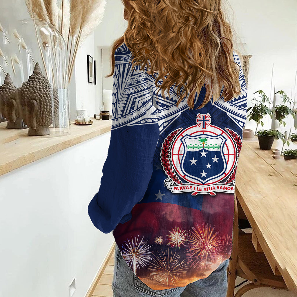 Samoa Unabhängigkeitstag Damen Freizeithemd Himmel Feuerwerk mit Flaggenstil LT03