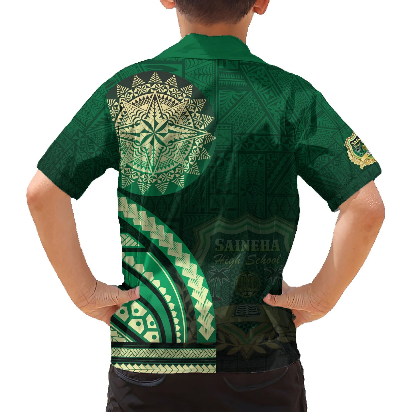 Saineha High School Hawaiihemd Ngatu und polynesisches Muster LT03