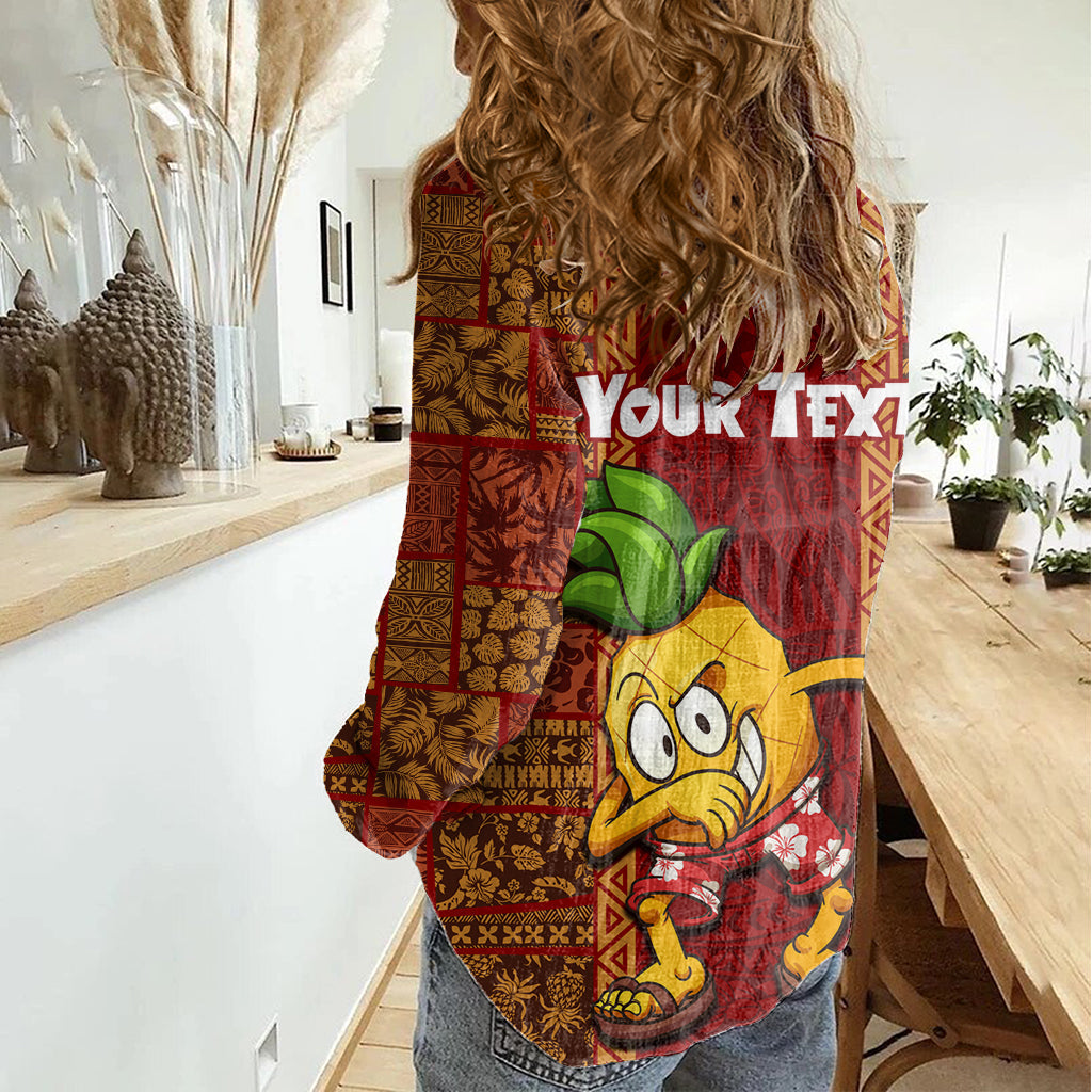 Benutzerdefinierte Hawaii Frauen Casual Shirt Aloha lustige Ananas Mix Kakau Hawaiian Tribal LT03