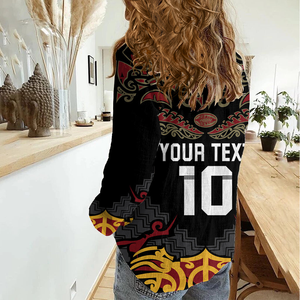 Benutzerdefinierte Neuseeland Rugby Frauen Casual Shirt Schwarz Farn Maori Tribal Muster LT03