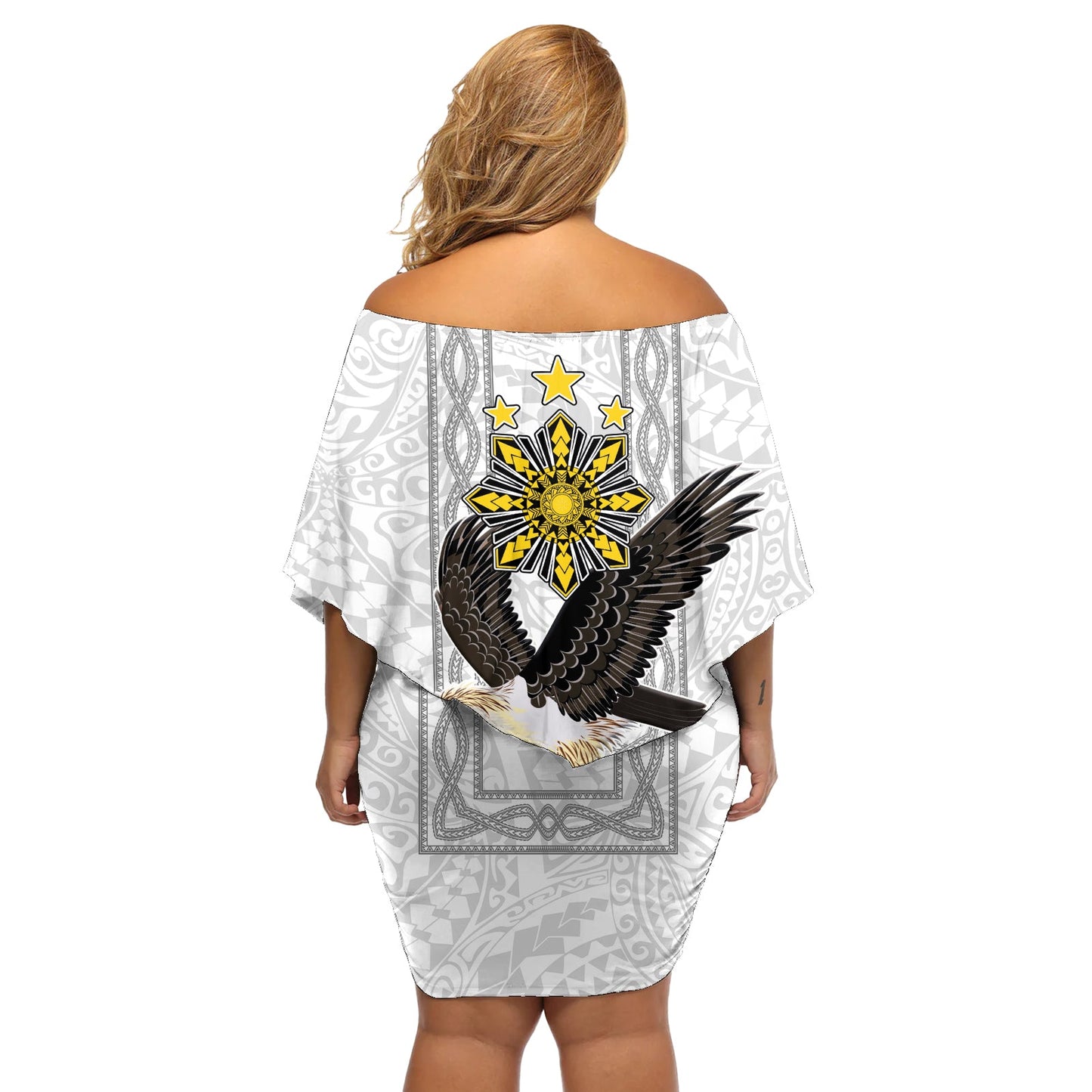 Philippinen Adler Woche Off Schulter Kurzes Kleid mit blumen Polynesisches Muster Barong Stil LT03