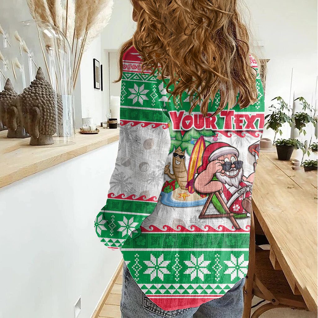 Benutzerdefinierte Hawaii Mele Kalikimaka Frauen Casual Shirt Aloha Santa und Palme Mix Kakau Muster LT03