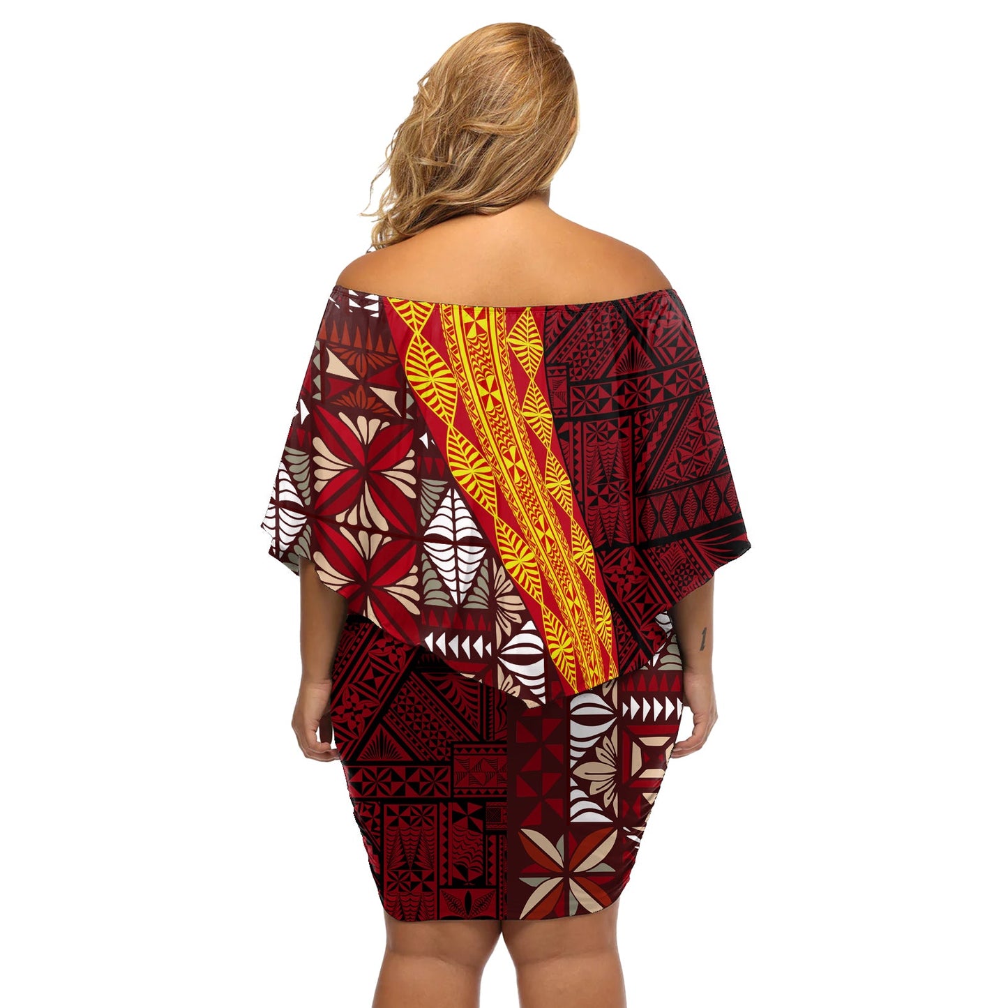 Tonga Feletoa Kupesi Fakatonga Schulterfreies kurzes Kleid blumen LT03