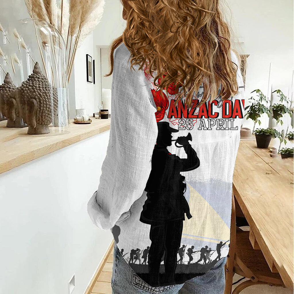 Tokelau ANZAC Day Damen Freizeithemd Lest We Forget Rote Mohnblumen und Soldat LT03