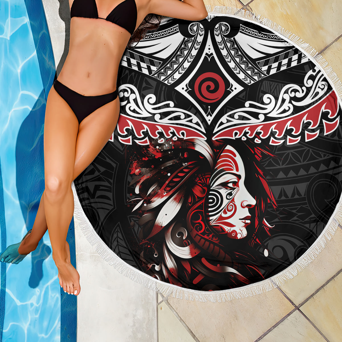 Stranddecke zum Tag des Sieges von Wallis und Futuna seit 1945 mit polynesischem Platin-Blumenmuster, Tribal LT9
