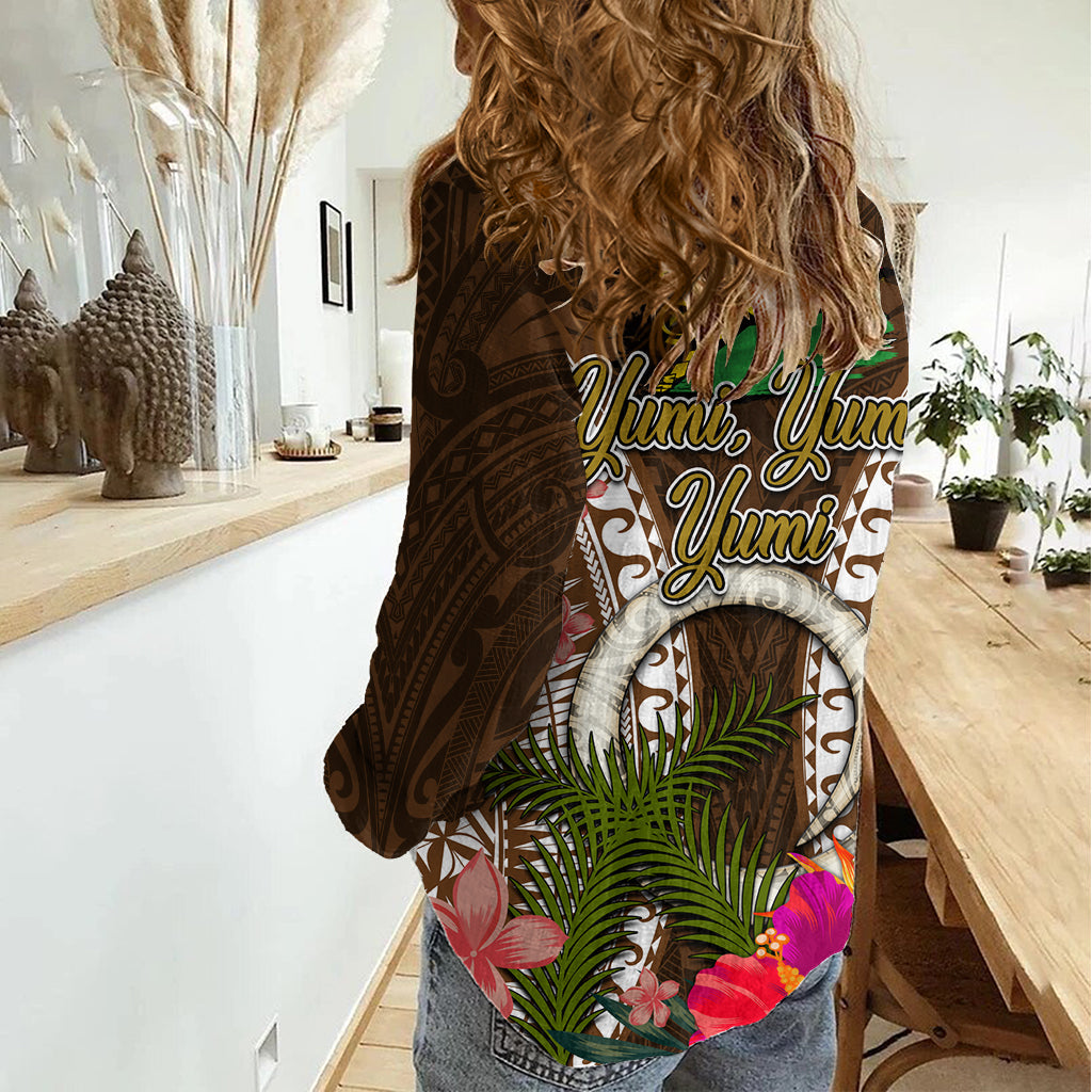 Vanuatu Selebretem 44. Indipendens Dei Damen Freizeithemd Yumi Pig Tusk und Namele Farn LT03