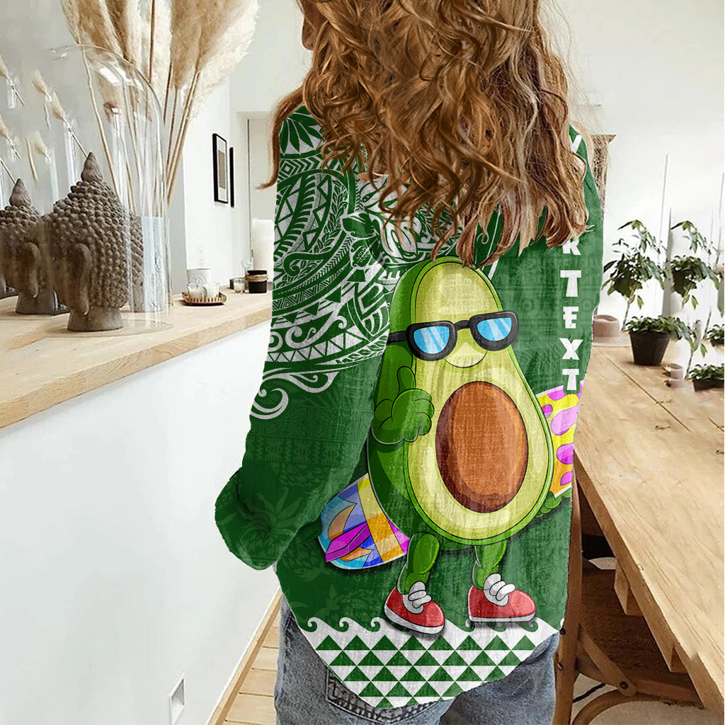 Aloha Avocado Lustige Früchte Benutzerdefinierte Frauen Casual Shirt Mix Hawaiian Kakau Tribal LT03