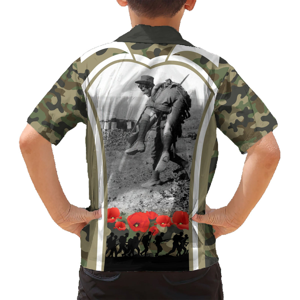 Neuseeland und Australien ANZAC Day Hawaiihemd Koala und Kiwi Vogel Soldat Gallipoli Camouflage Stil LT03