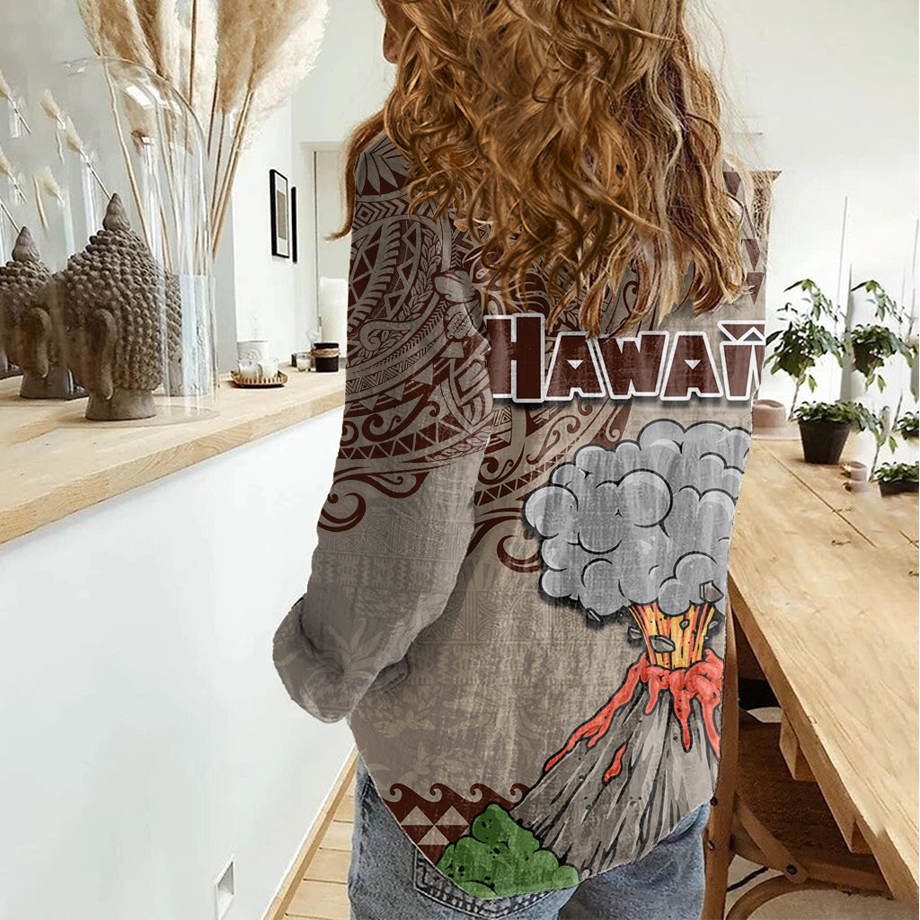 Hawaii Damen Freizeithemd Aloha Vulkan Mix Kakau Hawaiian Tribal LT03
