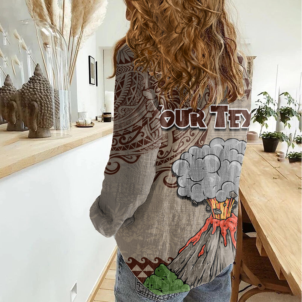 Aloha Volcano Benutzerdefinierte Frauen Casual Shirt Mix Hawaiian Kakau Tribal LT03