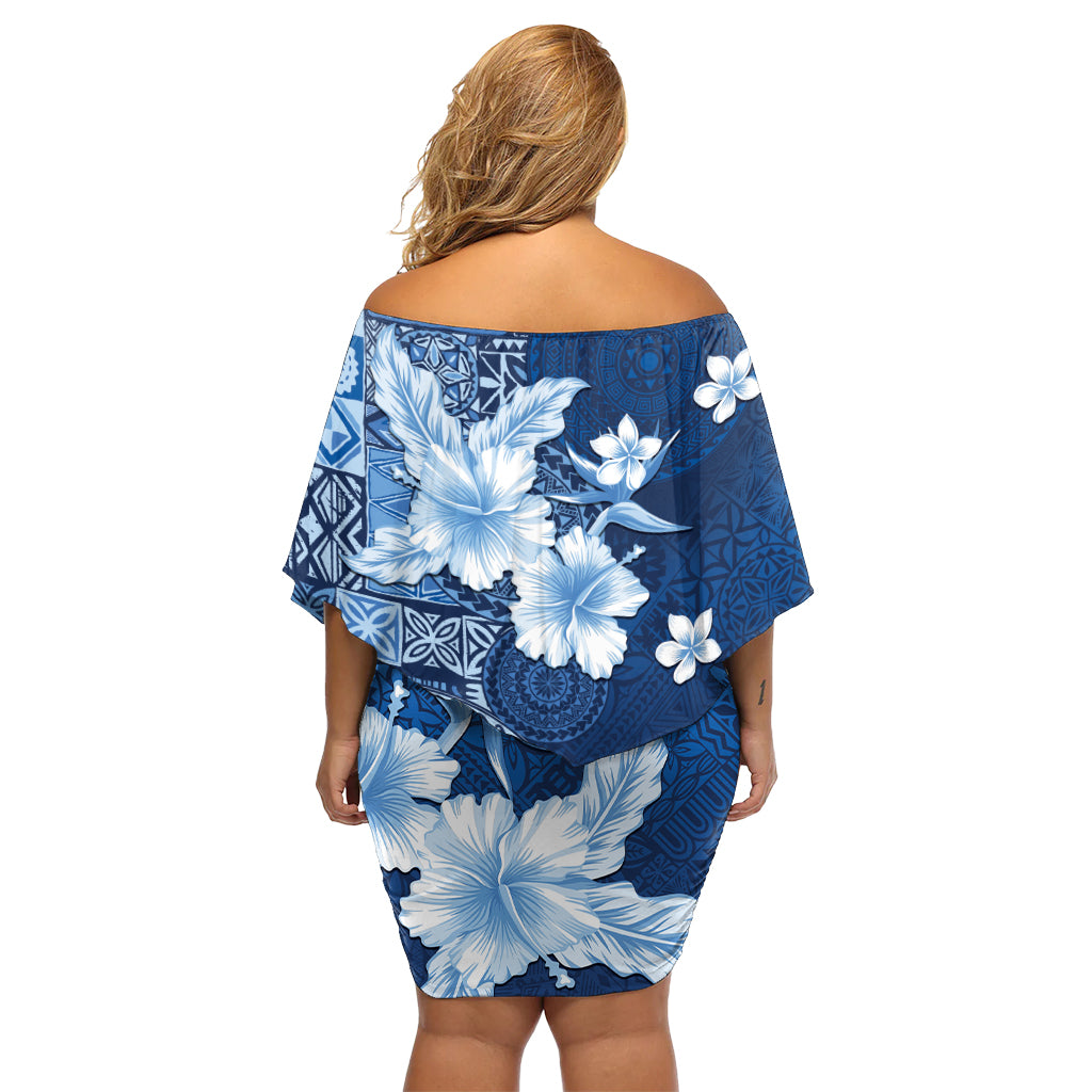 Hawaii-Tapa-Muster mit marineblauem Hibiskus-Schulterfreiem Kurzkleid LT05