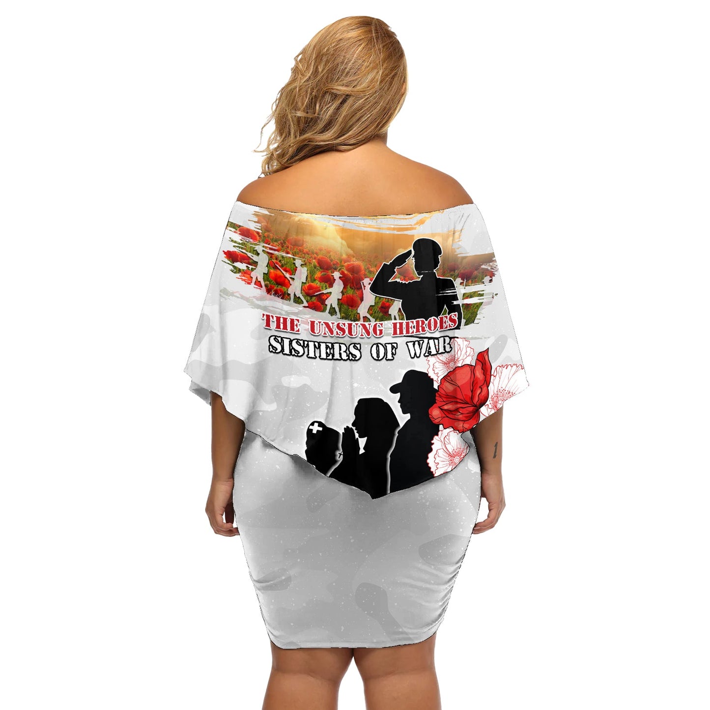 Neuseeland ANZAC Day Schulterfreies Kurzes Kleid blumen The Unsung Heroes Sisters of War LT05