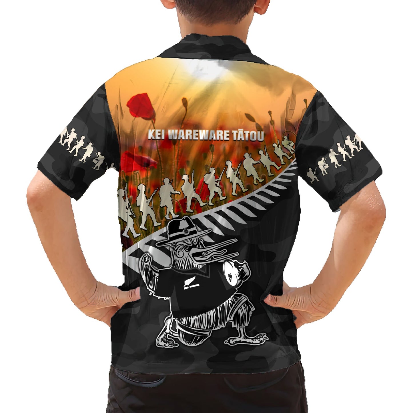 Neuseeland ANZAC Rugby Hawaiihemd Soldier Fern mit Kiwi-Vogel LT05