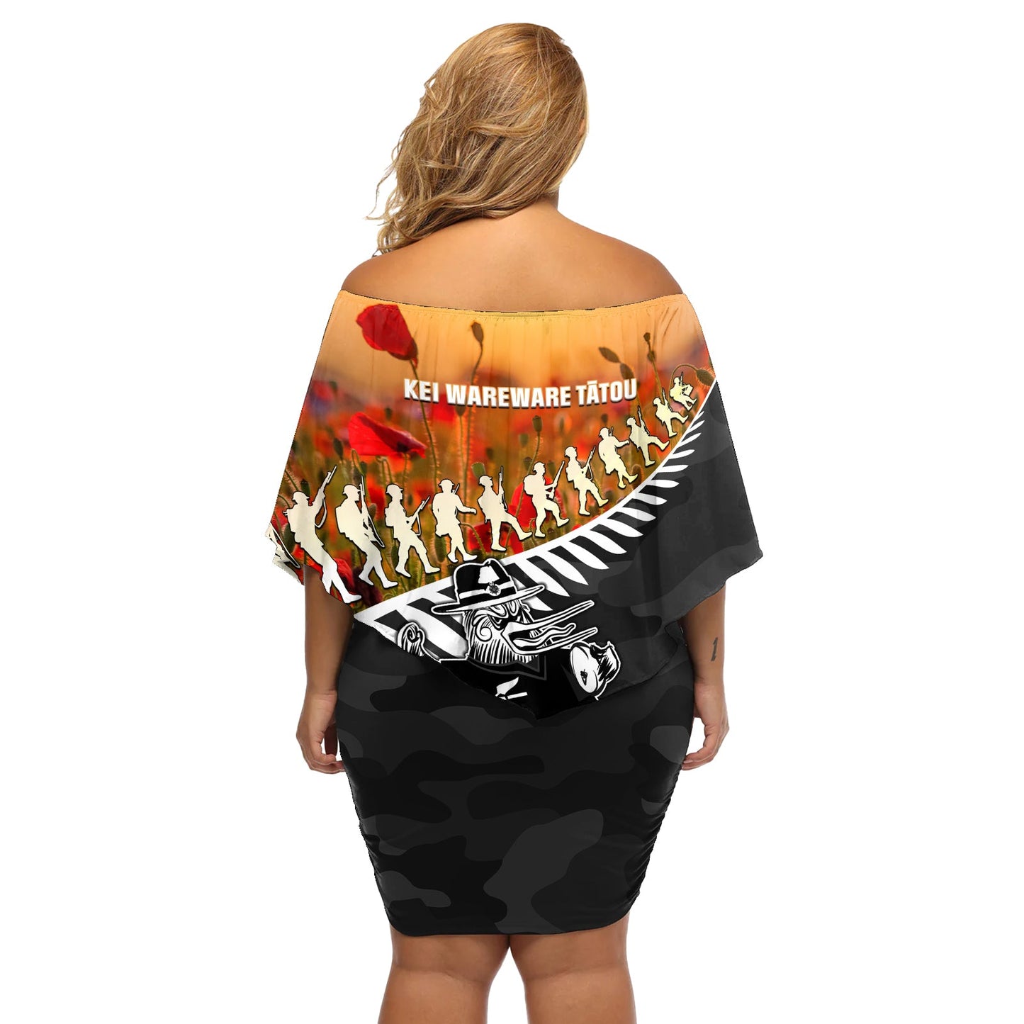 Neuseeland ANZAC Rugby Off Shoulder Kurzes Kleid blumen Soldier Fern mit Kiwi Vogel LT05