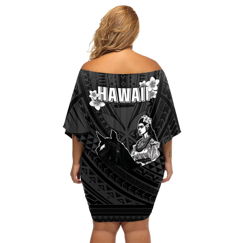 Hawaii King Kamehameha Day Parade Schulterfreies Kurzes Kleid Blumen mit Pa'u Reitern Plumeria Kakau Tribal Muster LT05