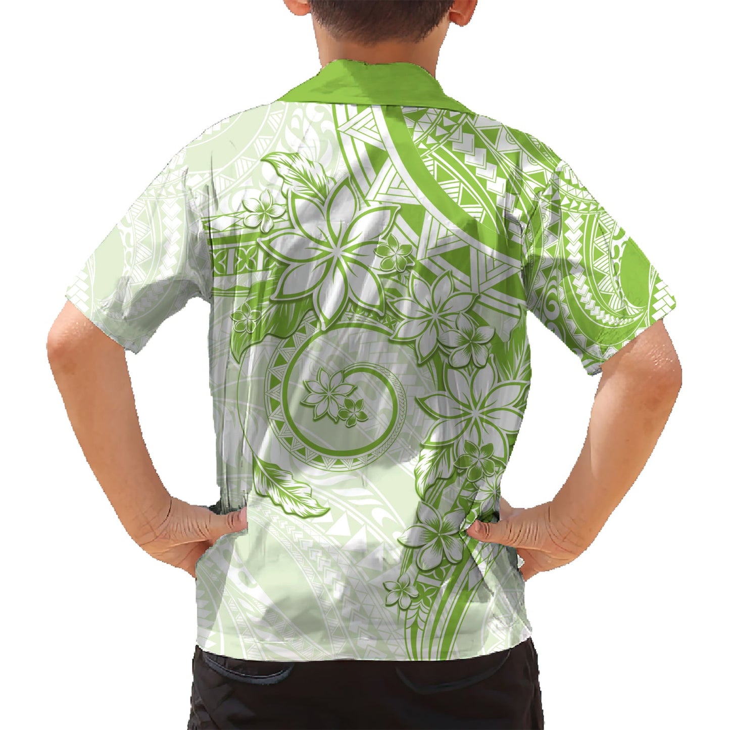 Polynesisches Muster mit Plumeria Blumen Hawaiihemd Lime Green LT05