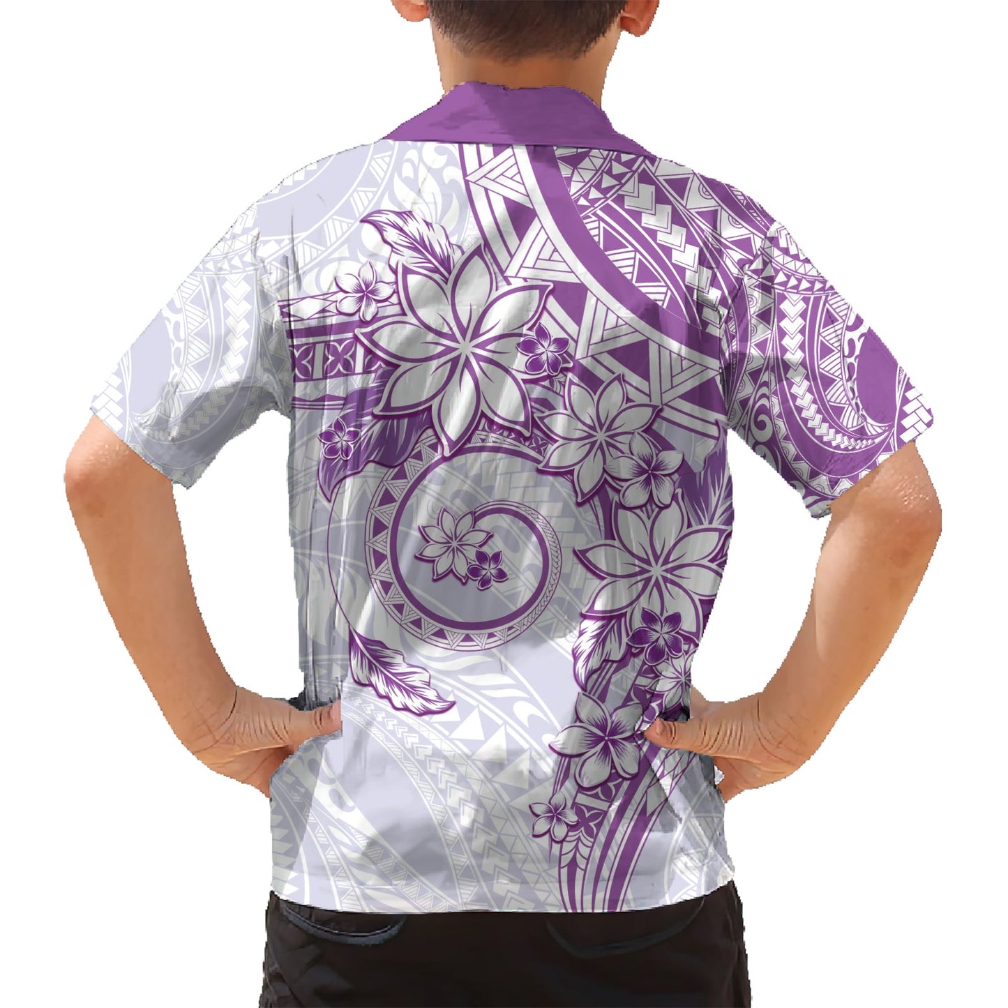 Polynesisches Muster mit Plumeria Blumen Hawaiihemd Lila LT05