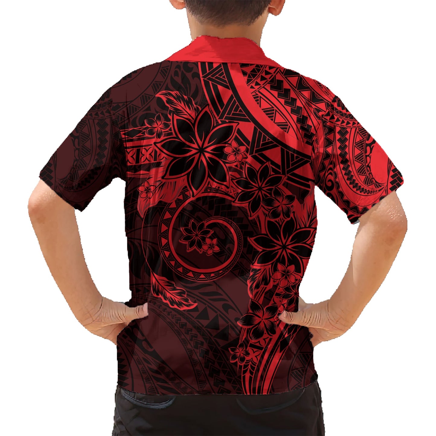 Polynesianisches Sonnenuntergang Plumeria Hawaiihemd Rot Polynesianisches Tattoo LT05