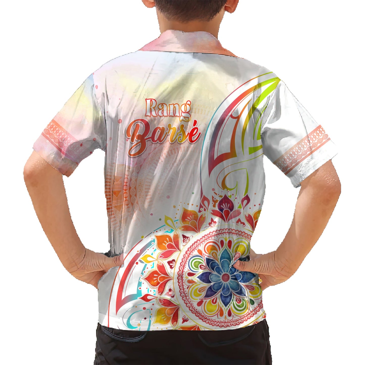 Happy Holi Festival Hawaiihemd Rangoli mit polynesischem Muster LT05