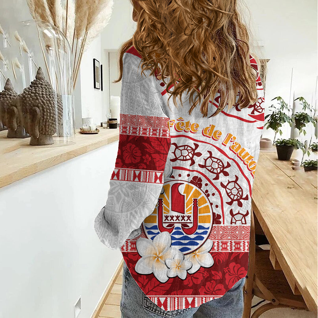 Französisch-Polynesien - Tag der inneren Autonomie - Damen-Freizeithemd mit tropischem Hibiskus- und Schildkrötenmuster LT05