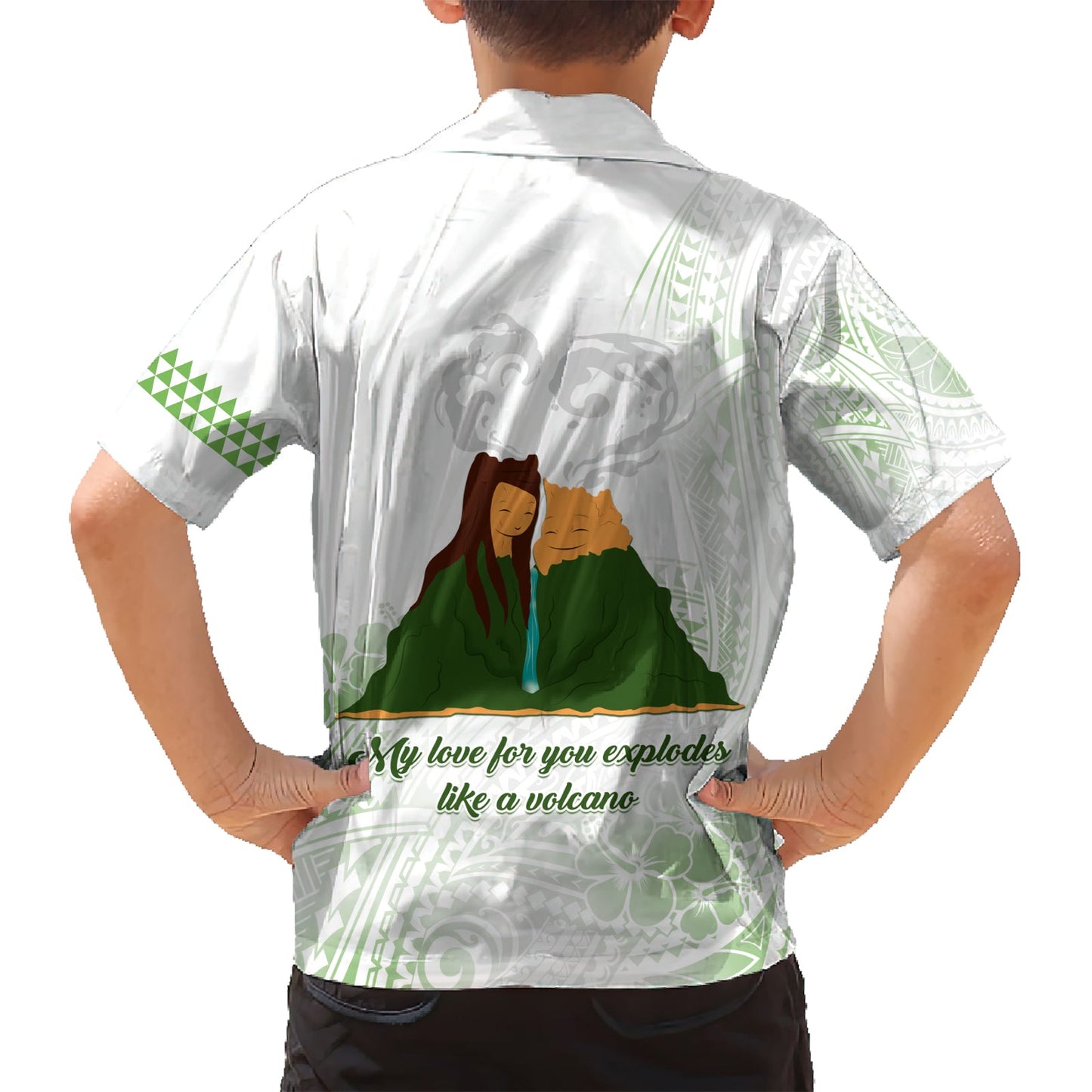 Personalisiertes I LAVA YOU Vulkan Valentinstag Hawaiihemd Polynesisches Tribal Muster LT05