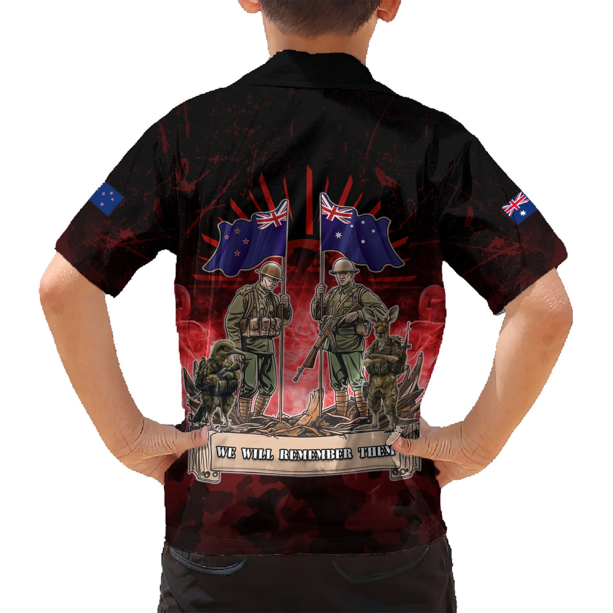 Australien und Neuseeland ANZAC Day Hawaiihemd Soldaten Lest We Forget LT05