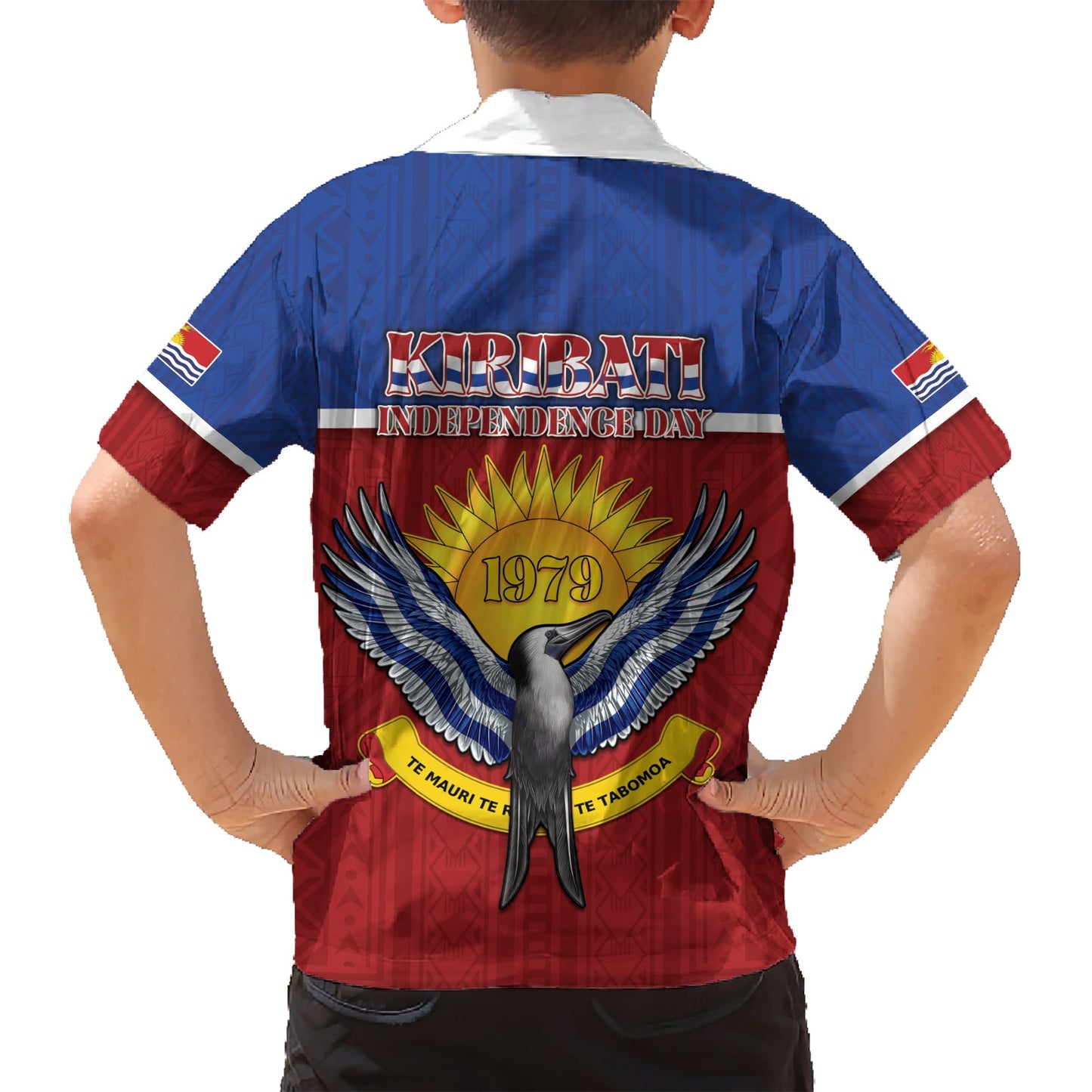 Kiribati 45. Unabhängigkeitstag Hawaiihemd Kleiner Fregattvogel Tribalmuster LT05