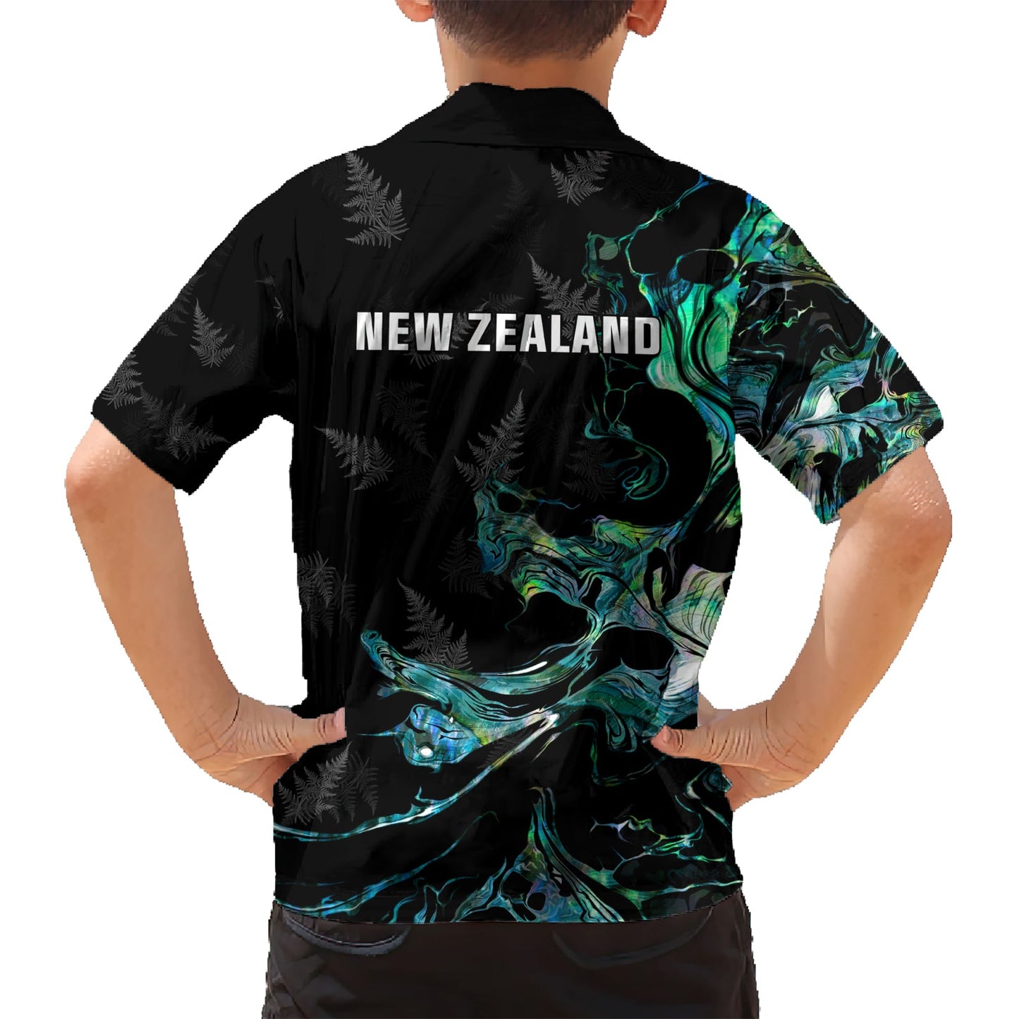 Neuseeland Marathon Hawaiihemd Silberfarn Paua Muschel Einfacher Stil LT05
