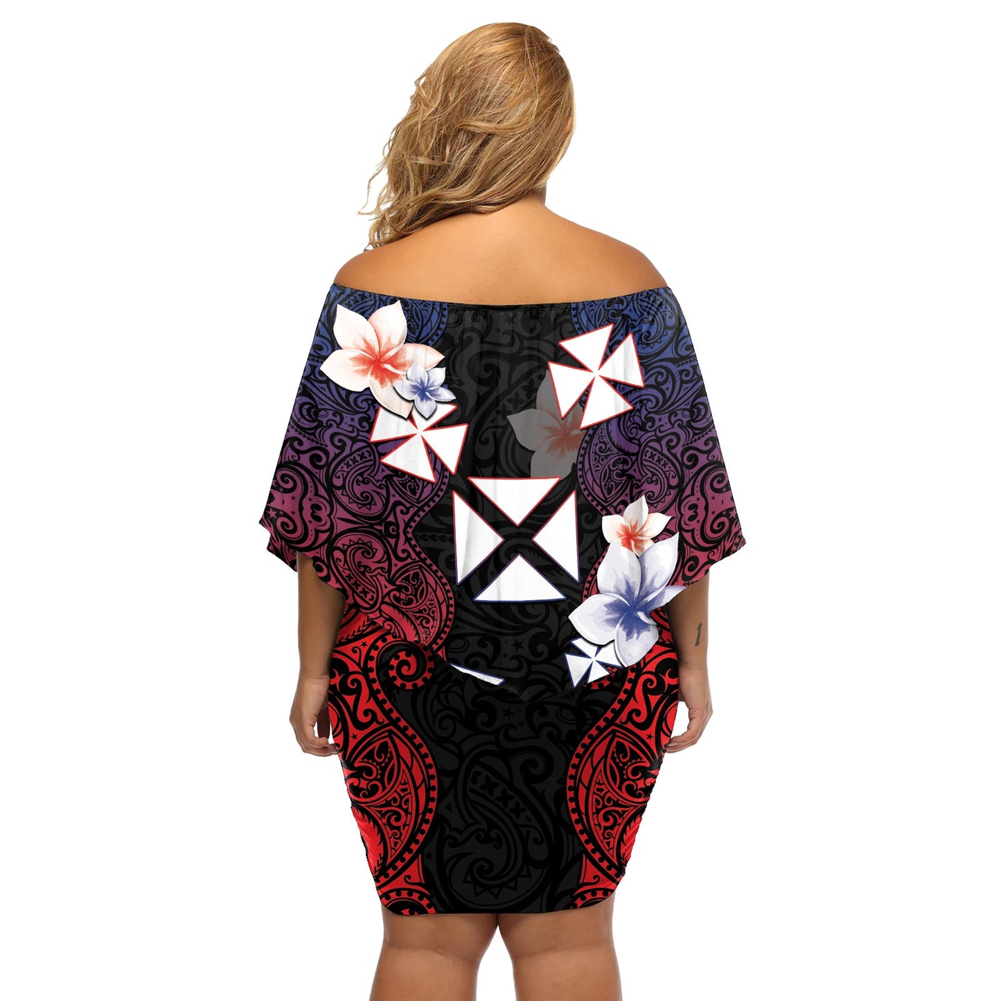 Wallis und Futuna Uvea schulterfreies kurzes Kleider blumen Victory Day mit Frangipani LT05