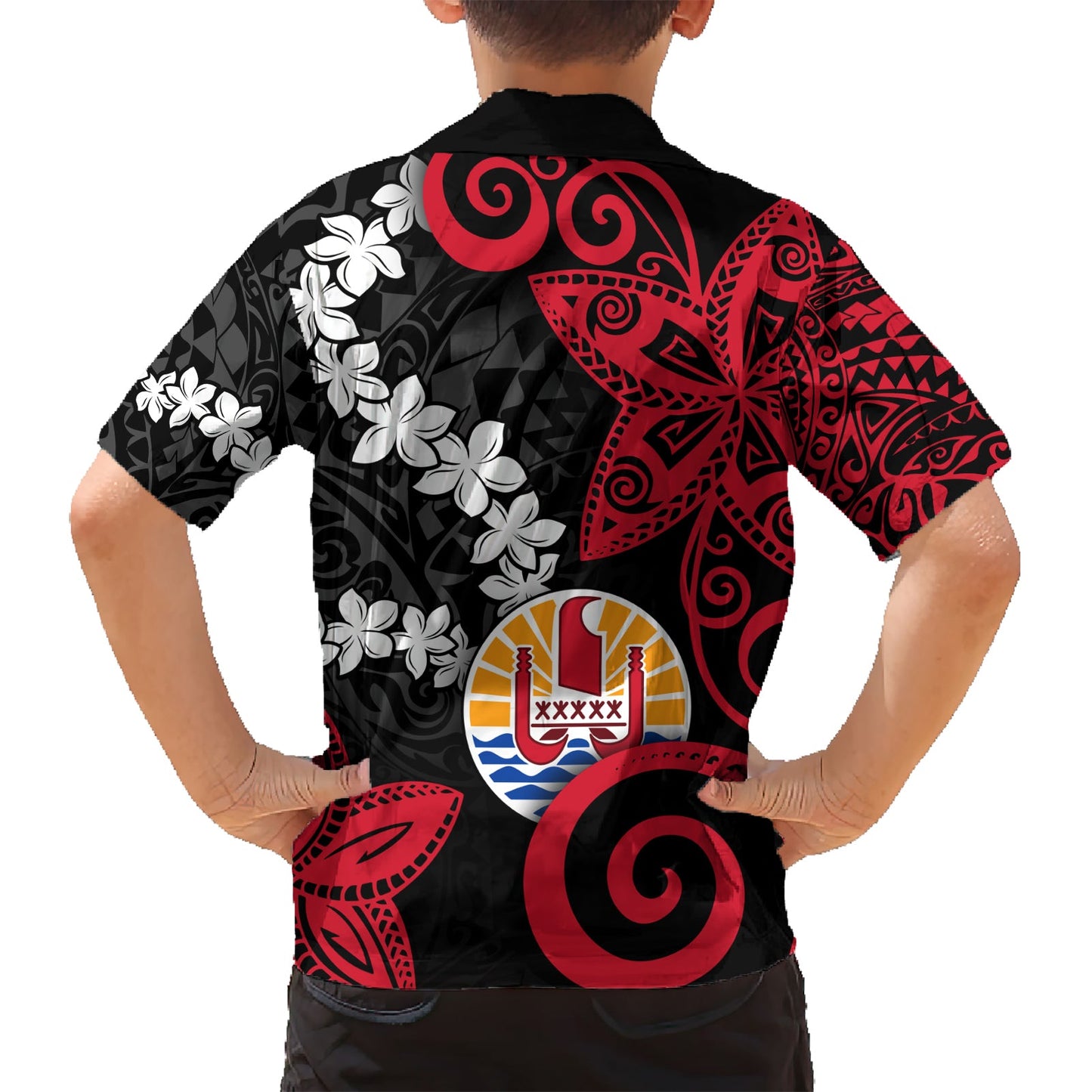 Tahiti Heiva Festival Hawaiihemd Blumenmuster mit Wappen LT05
